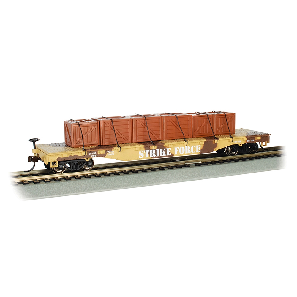 52' Flat Car - Desert Camouflage with Crates