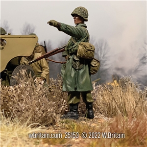 U.S. Infantryman in Raincoat Pointing, 1943-45