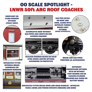 LNWR 50ft Arc Roof Brake Composite Corridor LNWR Dark Claret & White